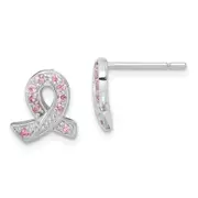 Sterling Silver Rhodium-Plated Pink Cz Ribbon Earrings