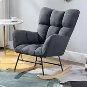 Nursery Rocking Chair Upholstered Glider Rocker Rocking Accent Chair Padded Seat with High Backrest Armchair Comfy Side Chair for Living Room Bedroom Offices (Color : Gray-1)