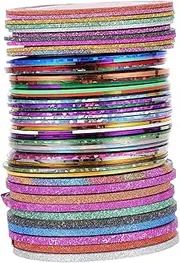 NOLITOY 50 Rolls Nail Gold and Silver Thread Nail Stickers Striping Tape Sparkle Stickers DIY Manicure Ornaments Nail Tape Strips Nail Art Stripe Tape Rhinestone Stickers Manicure Sticker