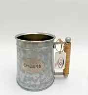 BKP Stainless Double Wall Labeled CHEERS Mug Wrapped Wicker Handle NWT India