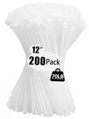 200 Pack Zip Wire Ties 12 Inch Cable Zip Ties Clear Tie Wraps with White-200pcs