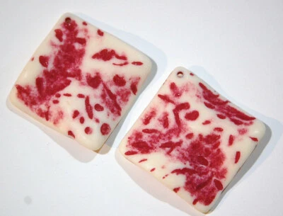 Vintage Matte Raspberry Pink on Soft White Etched Square Wavy Acrylic Pendants 3