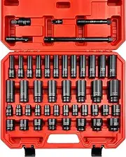 EACELIY 45pcs 1/2" Socket Set, Drive Deep and Shallow Impact Socket Set, Including 3 ", 5", 10" Impact Extension Bar, Universal Joint, Metric(9-32mm),6-Point,Cr-V Steel
