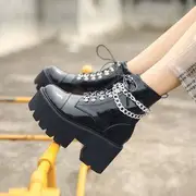 Combat Platform Boots with Chain Black - 35