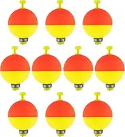 Small Bobbers for Fishing | 10 Pack Fishing Weighted Floats - EVA Foam Oval Shape, Push Button Buoys, Angler Supplies for Freshwater Beginners