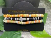 3 PC Set Heishi 7” Plus Stretch Bracelet Polymer Clay Beads Cross B3497