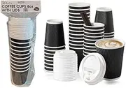 Disposable Paper Cups 8oz, Coffee Cups w/Lids 10pcs/20cps/50cps, No Sleeve Needed Cups for Hot Cold Drink Chocolate Juice Tea, Shop Celebration Party Decoration (8oz - 50pcs)