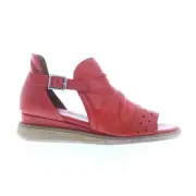 Miz Mooz Cara Womens Red Leather Hook & Loop Strap Sandals Shoes 38
