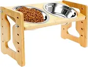 WJnflQN Dog Bowls Elevated - Adjustable Raised Feeding Station - Anti-Slip Base Wooden Stand Double Tilted Feeder for Slow Eating Drinking Water Food Pet Indoor