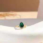 18K Gold Plated Sterling Silver Natural Pear Cut Emerald Engagement Ring for Her