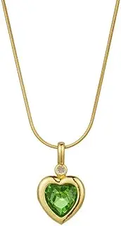 [Xiao Hua] handmade necklace pendant, suitable for both men and women, titanium steel heart pendant necklace, heart zircon necklace (gold+green), 2.3*1.4cm/0.9*0.6in, Titanium steel+Zircon, natural