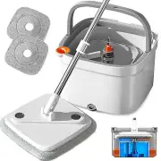 Spin Mop and Bucket Set with Self Separation Dirty & Clean Water System W/2 Pads