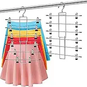 Emapoy 6 Tier Pants Hangers Space Saving, 2 Pack Metal Skirt Hangers, 360°Rotating Hook, Skirt Hangers Space Saving Closet Organizers and Storage