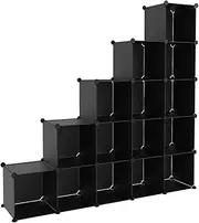 [vidaXL] Storage Cube Organiser - 15 Cubes, Black PP Plastic, Waterproof, Easy Assembly, 10kg Loading Capacity per Cube, Ideal for Home, Office, Dormitory Use