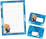 Writing Paper Set Letter Pad with Envelope for Boys Girls Children Football Lion Blue (A4 Pad with 25 Sheets + 15 Envelopes)