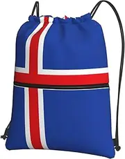 EdWal Flag Of Iceland Print Drawstring Backpack Gym Bags Sports Bags With Zipper Pocket For Travel Beach, Black, One Size