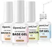 OpenLive - Dip Powder Liquid Set Steps 1-4 (Base Coat, Activator, Matte Sealer, Cleaning Brush Water) and 4
