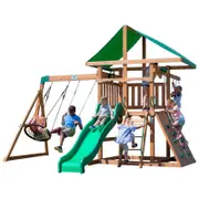 Backyard Discovery Grayson Peak Cedar Wood Play Centre Swing Set with Slide and Fort