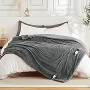 Electric Heated Throw Blanket 180x200cm, Thick Ribbed Flannel Heated Blanket with 6 Heating Levels, 10 Time Settings & SAA Certified, Machine Washable Electric Heating Blanket, Grey