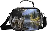 Vintage Forest Wolf Insulated Lunch Box for Women Men - Ideal for Work, Picnics - Includes Adjustable Shoulder Strap