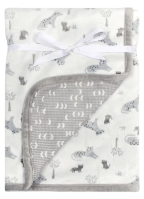 Modern Moments by Gerber Baby Toddler Boys Reversible Plush Blanket, Gray Safari