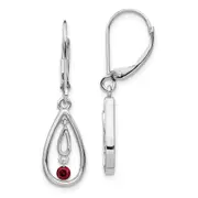 Solid 14k White Gold Red Simulated CZ LeverbacK Earrings