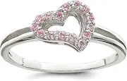 [JewelryWeb] 925 Sterling Silver Solid Back Polished Pink CZ Simulated Diamond Love Heart Ring Statement-Ring for Women