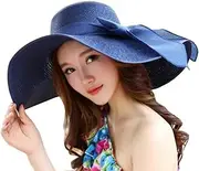 [VASANA] Womens Wide Floppy Brim Summer Hat Big Bowknot Brimmed Garden Beach Sun Hat Big Summer Sun Hat Straw Cap Party Garden Travel