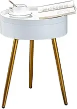 Small Round Wood Sofa Table with Storage,Side Table End Tables Accent Nesting Coffee Table Floor Desk for Home Office Bedroom(Size:38 * 51cm,Color:White)