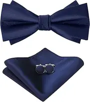 [HOULIFE] Bow Tie Men's Set - Adjustable Satin Polyester Bow Tie Pre-tied Bow Tie, Plain Pocket Square, Cufflinks Set for Groom Wedding Formal with Gift Box