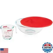 Pyrex Smart Essentials 3-Piece Glass Prep Set, 4-QT Glass Mixing Bowl with li