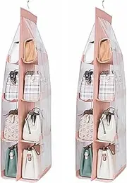 Sagreeny 2 Pack Hanging Purse Organizer, Thickened Oxford Cloth+PVC, 8 Grid, Pink