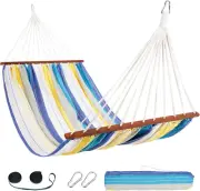 Cotton Fabric Spreader Bar Hammock,Blue-Green