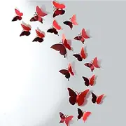 3D DIY Mirror Metallic Butterfly Wall Decor, Red, 48Pcs 4 Styles 3 Sizes, Removable Stickers Wall Decor Room Mural for Party Cake Decoration Kids Bedroom Nursery Classroom Wedding Decor DIY…