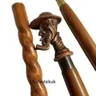 New Antique Sherlock Holmes Head Handle Wooden Walking Stick Designer Cane Gift