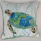 Coastal Collection Nautical Beach Beaded Sea Turtle Pillow 12x12 Blue Green