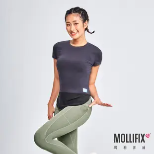 Mollifix 瑪莉菲絲 下擺圓弧拚網訓練上衣、瑜珈服 (深麻灰)