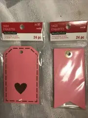 Pink VALENTINEs DAY TAGS Gift Tags (2 PKGS) X 24 Pieces Heart NEW Baby Girl