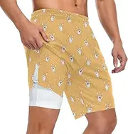 [ZZXXB] Corgi Dog Bones Athletic Shorts for Men with Pockets 2 in 1 Quick Dry Running Shorts S-3XL