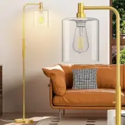 Stepless Dimmable Floor Lamps with Glass Lampshade Modern Standing Lamps Gold