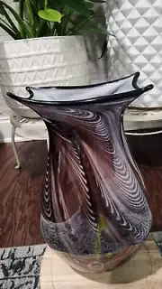 Vintage Murano ST Pulled Feather Millefiori Art Glass Vase