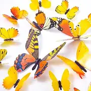 60PCS Butterfly Wall Decals - 3D Butterflies Decor for Wall Removable Mural Stickers Home Decoration Kids Room Bedroom Decor (Yellow)