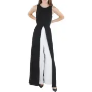 Adrianna Papell Womens Black-Ivory Layered Crepe Jumpsuit 12 BHFO 4887