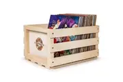 Vinyl LP Record Storage Crate Natural Wood Holds up to 75