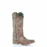 Corral Ladies Taupe Flowered Embroidery & Crystal Studs Boots E1520
