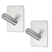 2pcs Adhesive Hook Stainless Steel Towel Racks Holder Bathroom Hooks, Silver
