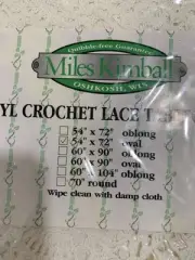 NEW Miles Kimball Vinyl Crochet Lace Tablecloth 54" x 72" Oval White