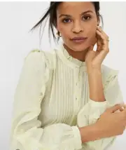 Anne Klein Ruffle Neck Flowerbud Ruffle Pintucked Blouse W L Cottagecore Whimsy