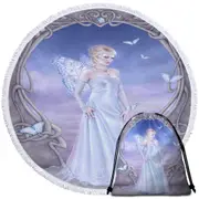 Butterflies and White Diamond Butterfly Girl Round Beach Towel