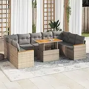 Patio Furniture Sets 10 Piece Garden Sofa Set with Cushions Beige Poly Rattan Acacia